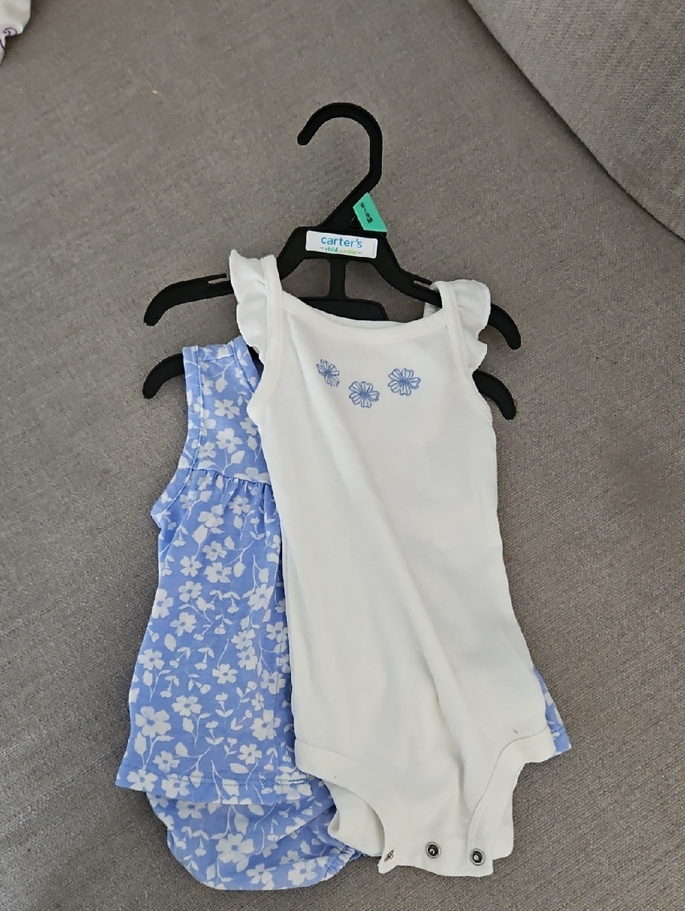 Carter's 6-9 Months White Tank Bodysuit Light Blue Floral 3 pc lot girls